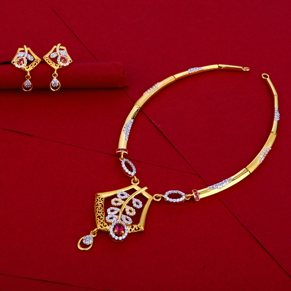 22KT Gold Hallmark stylish CZ Necklace Set LN55