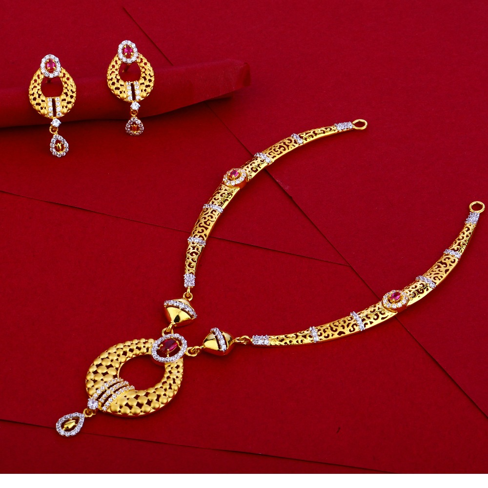 22KT Gold Hallmark  fancy CZ Necklace Set LN53