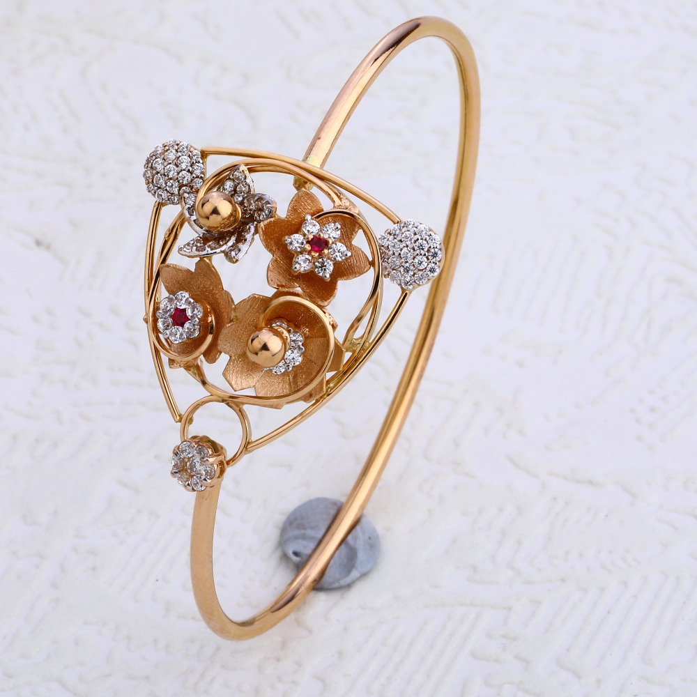 18CT Rose Gold Designer Ladies CZ Bracelet  Kada RLKB145