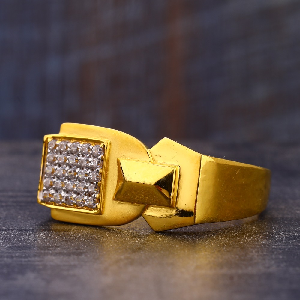 916 Gold Delicate Hallmark CZ Men's  Ring MR731