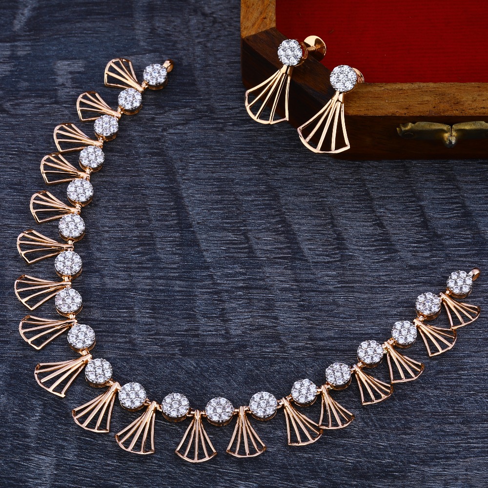 18Ct CZ  Exclusive Diamond  Rose Gold Necklace Set RN172
