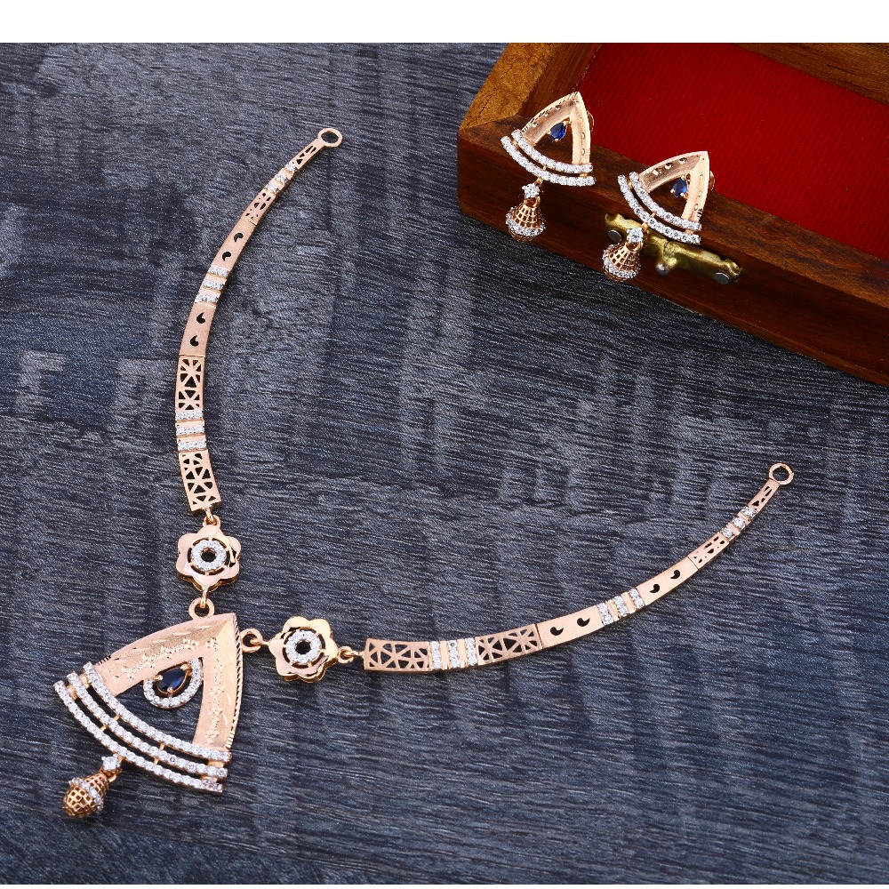 18KT Lades Cz  Exclusive Rose Gold Necklace Set RN181