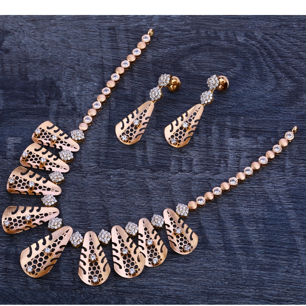 750 Rose Gold Hallmark Designer Women's Necklace Set RN206