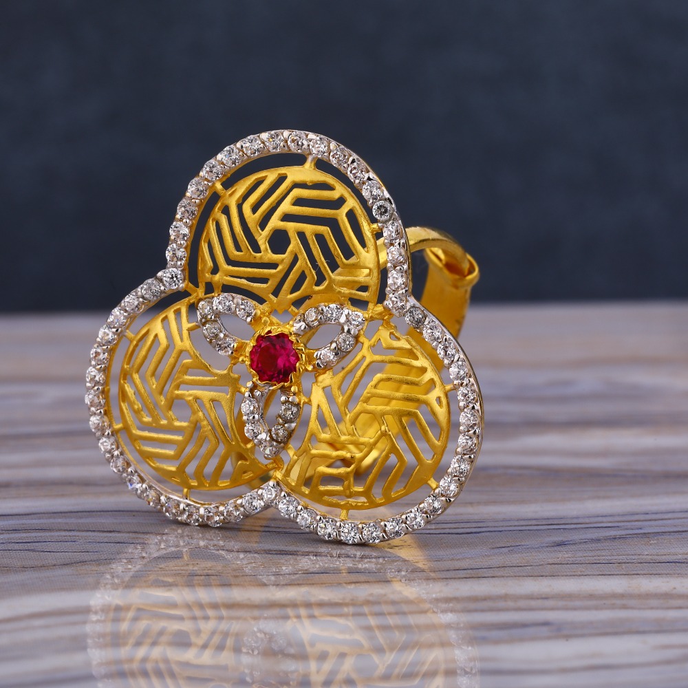 916 Gold CZ Diamond Stylish Ladies  Long Ring LLR243