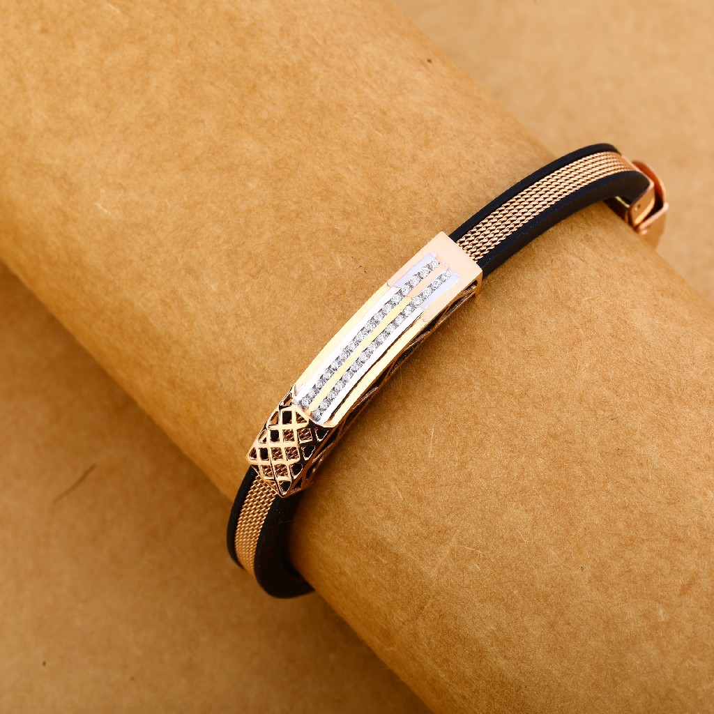 18KT Rose Gold Hallmark Fancy Leather Gent's Bracelet MLB248