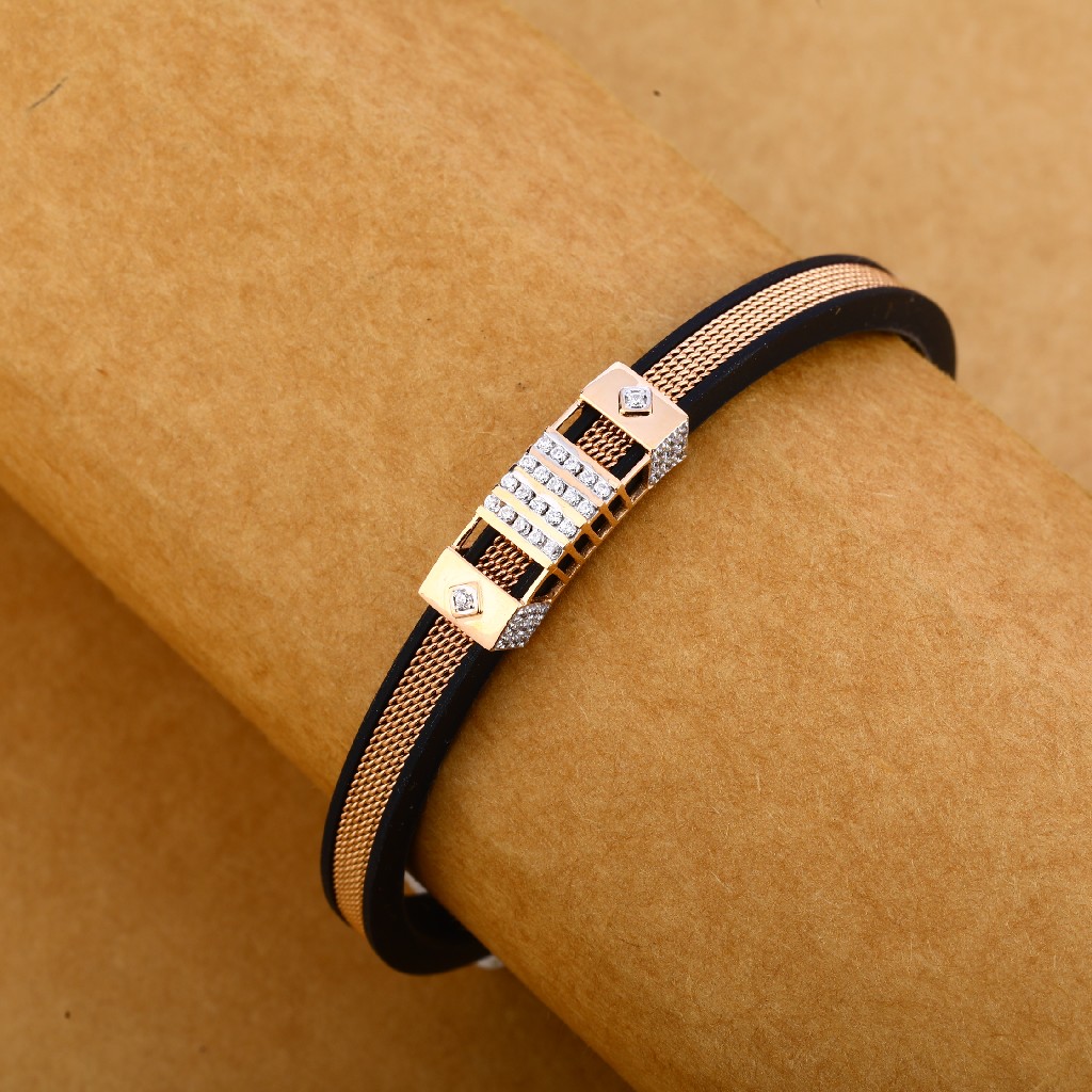 18KT Rose Gold Hallmark Delicate Leather Gent's Bracelet MLB250