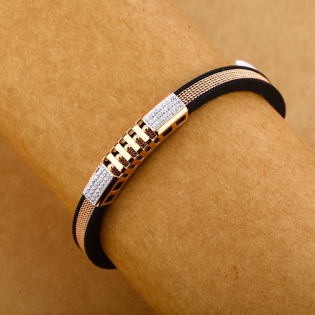 18KT Rose Gold Hallmark Designer Leather Gent's Bracelet MLB251