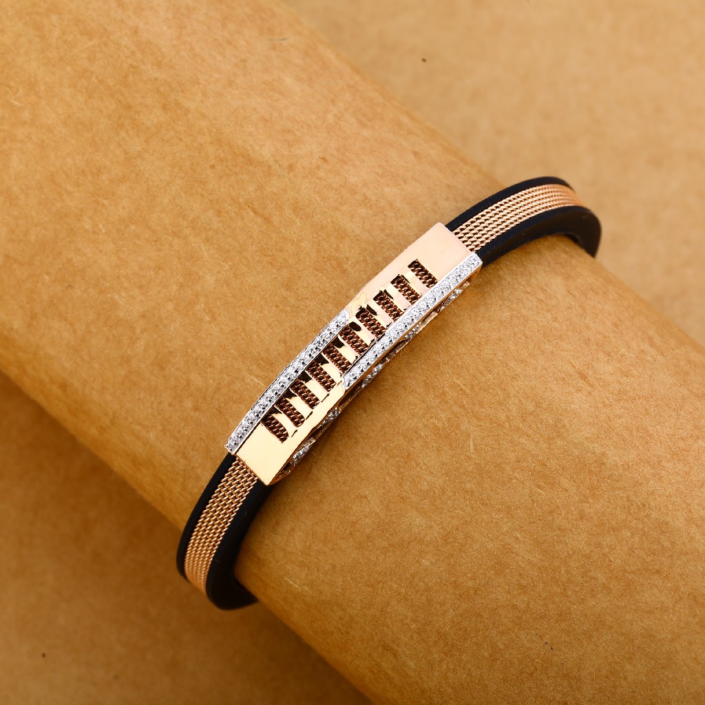 18KT Cz Rose Gold Fancy Leather Men's Bracelet MLB254