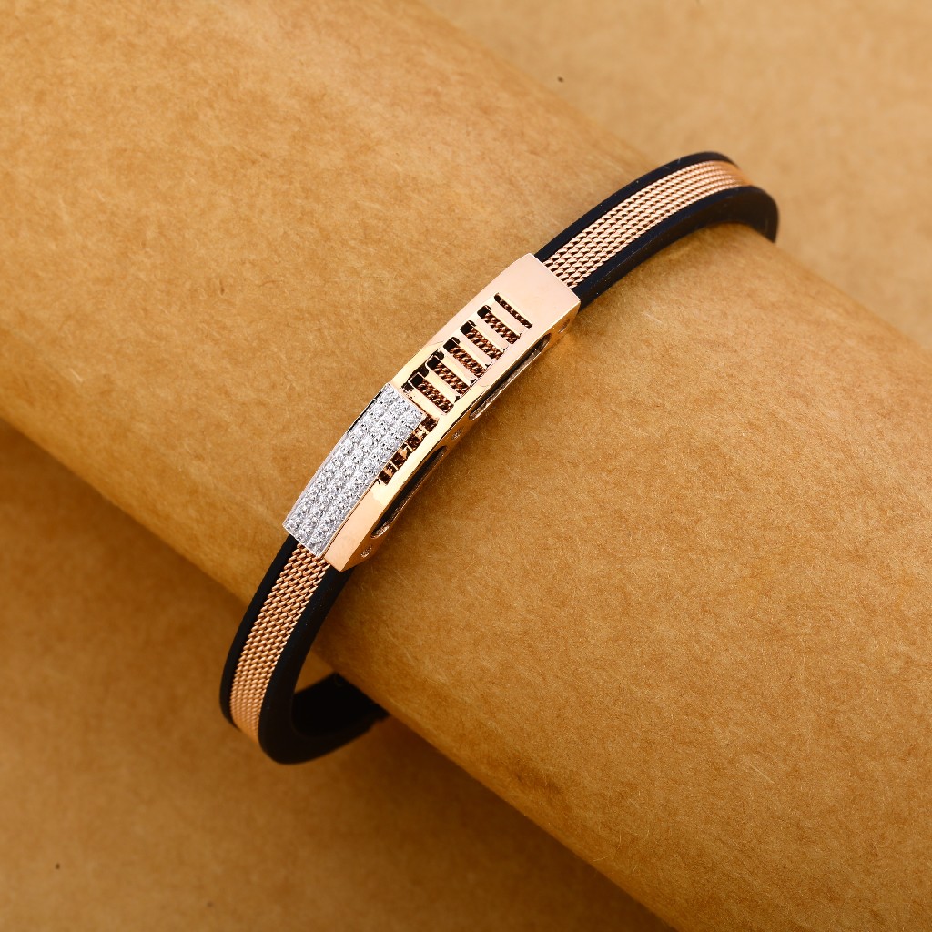 18KT Cz Rose Gold Exclusive Leather Men's Bracelet MLB257