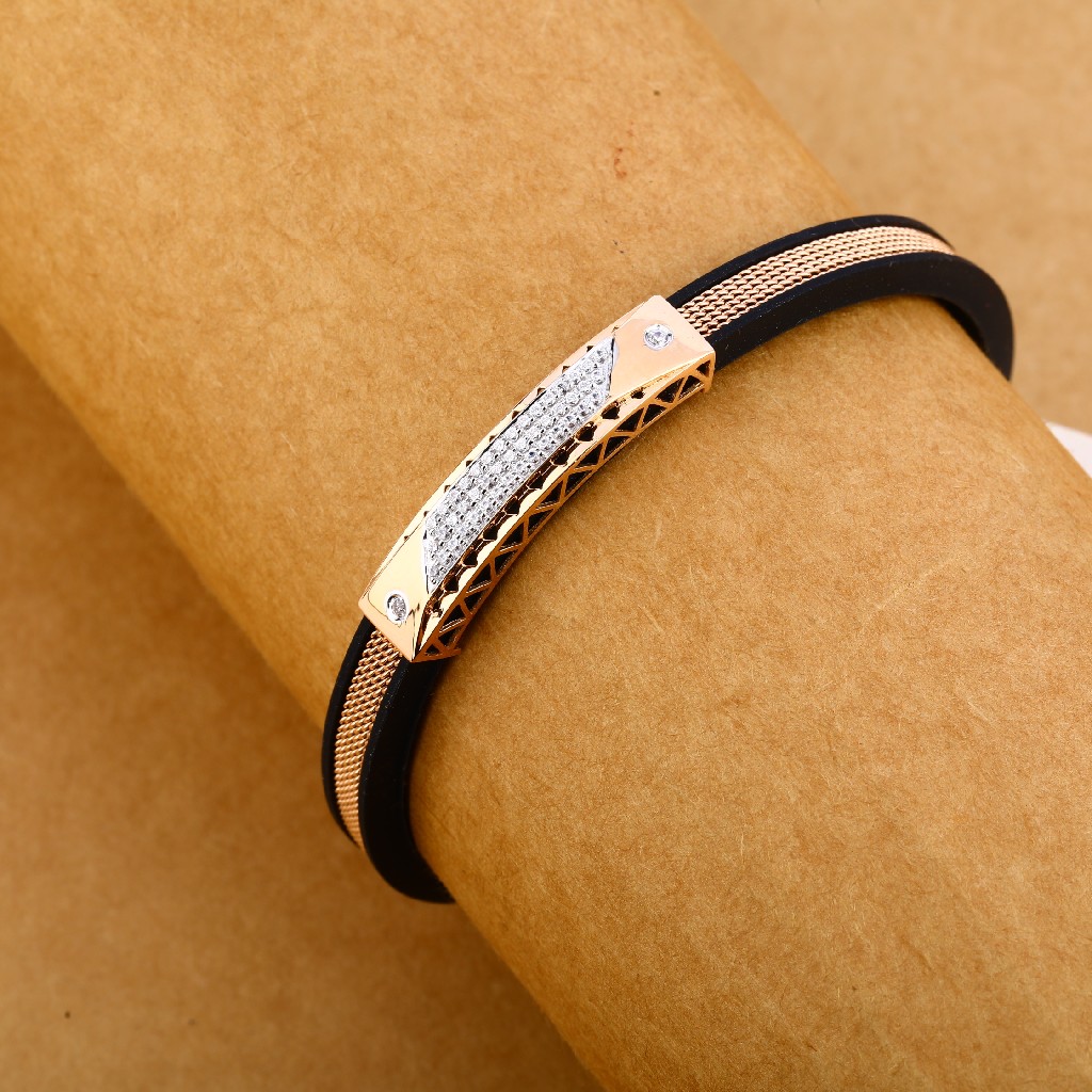 18KT Cz Rose Gold Designer Leather Men's Bracelet MLB259