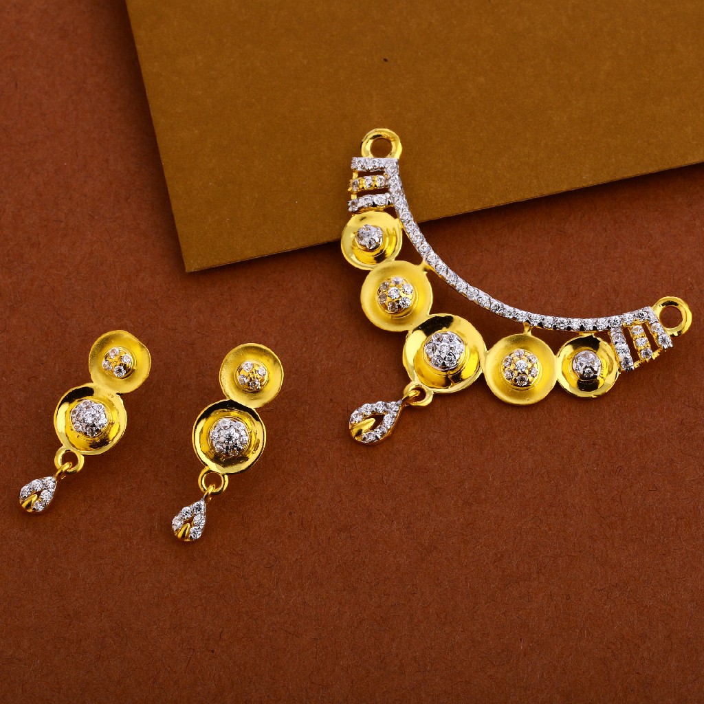 916 Gold Cz Mangalsutra Hallmark Pendant Set MP258