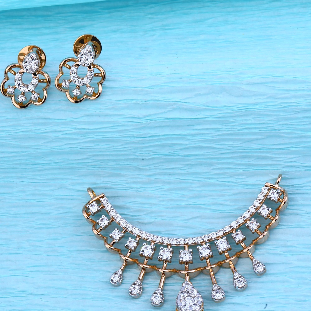 750 Rose Gold Cz Hallmark Fancy Pendant Set RMPN60