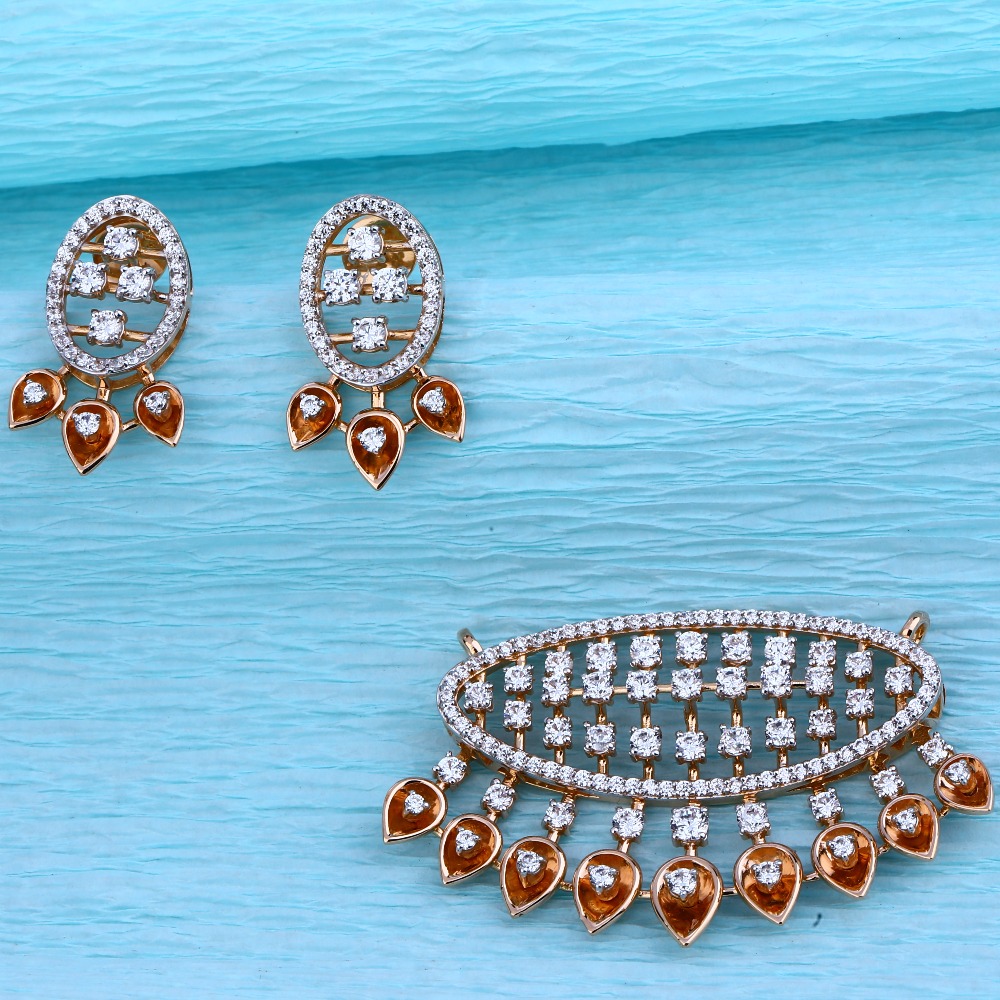 750 Rose Gold Cz Hallmark Designer Pendant Set RMPN59