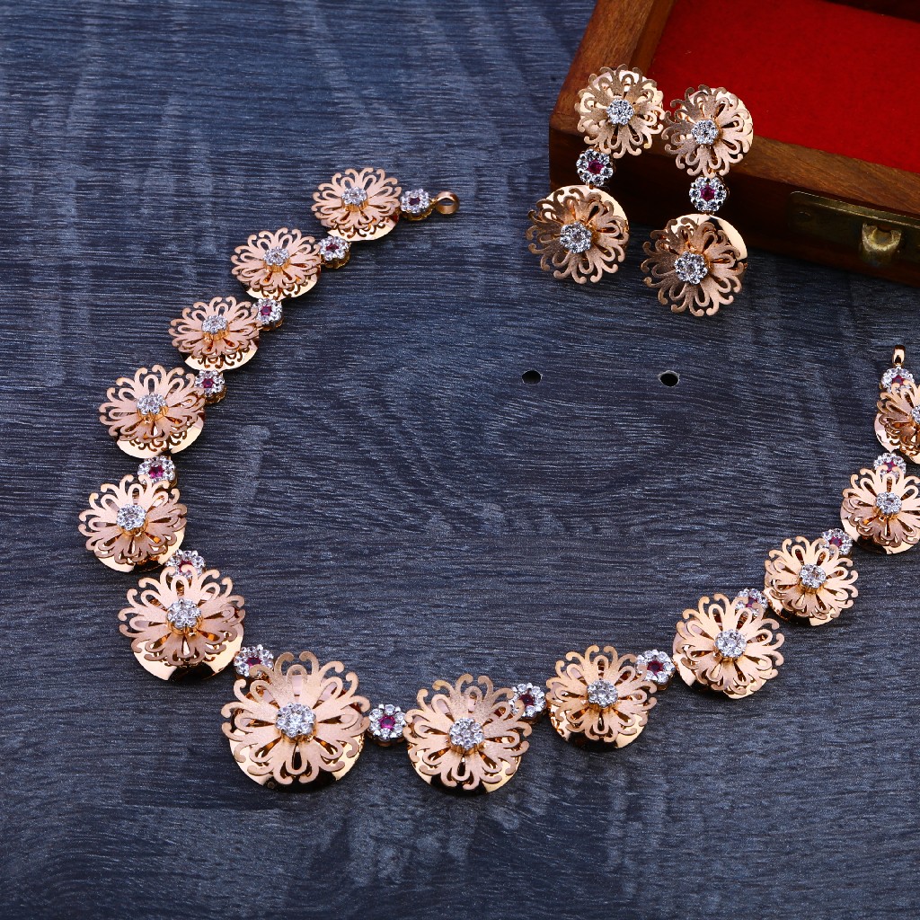 18CT Rose Gold Cz Stylish  Necklace Set RN92