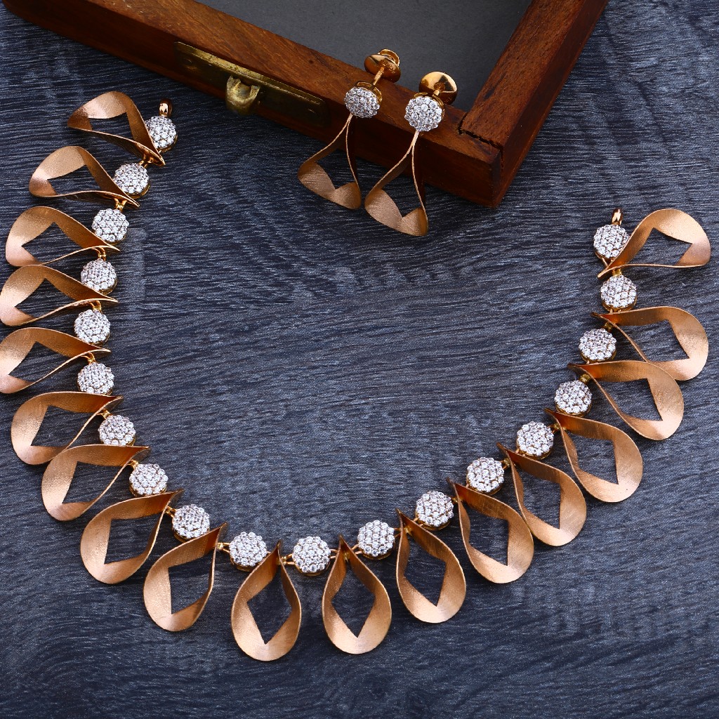 18KT Rose Gold Cz Delicate Necklace Set RN111