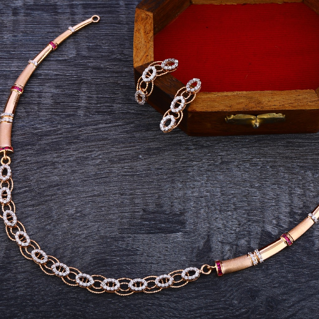 750 Rose Gold Cz Fancy Necklace RN146