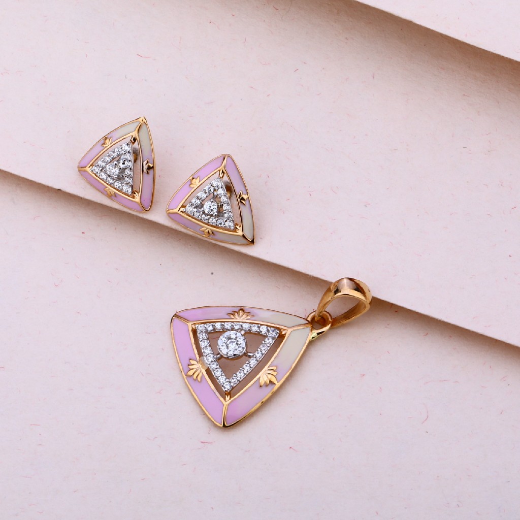 750 Rose Gold Cz Diamond Exclusive Pendant Set RPS164