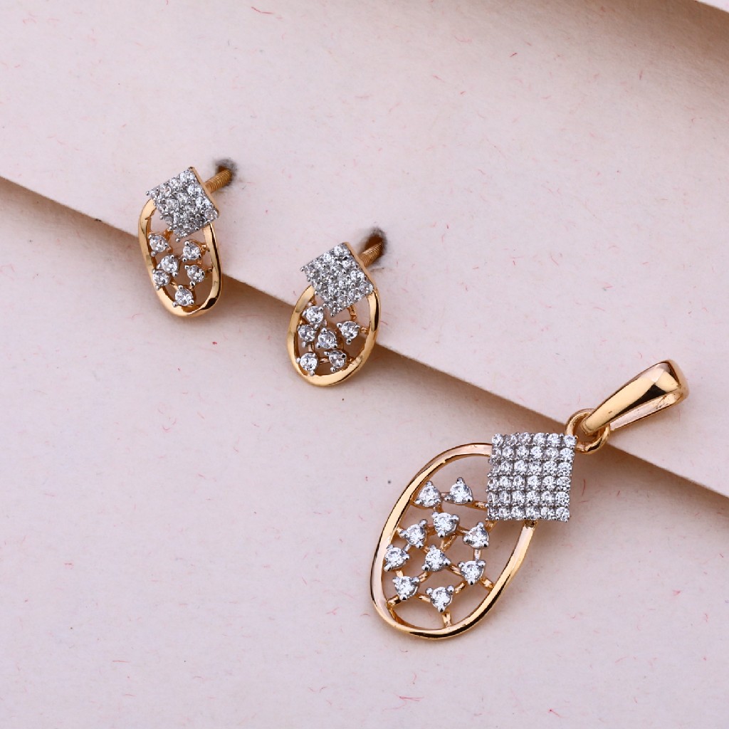 750 Rose Gold Cz Diamond Classic Pendant Set RPS166
