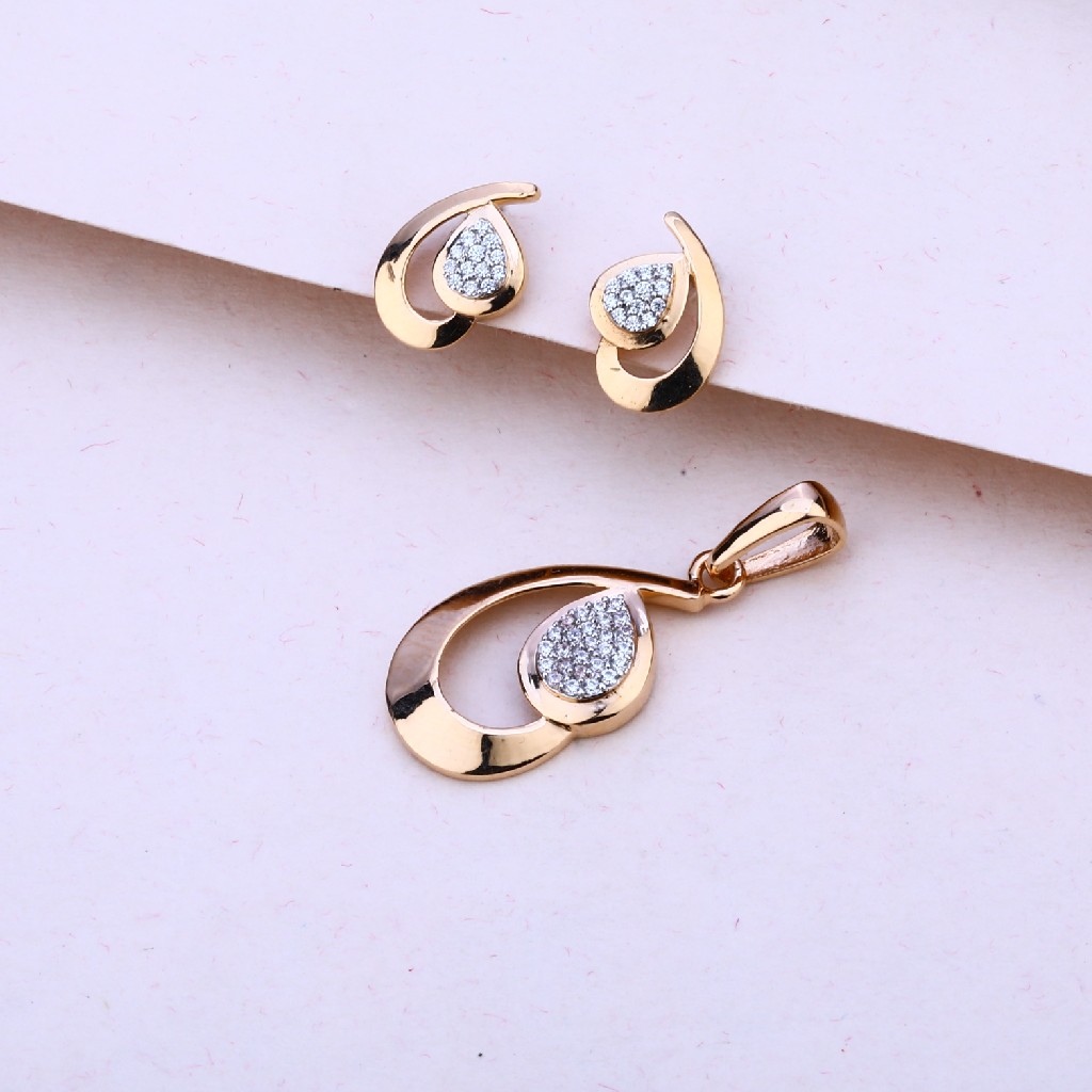 18CT Rose Gold Cz Stylish Pendant Set RPS143