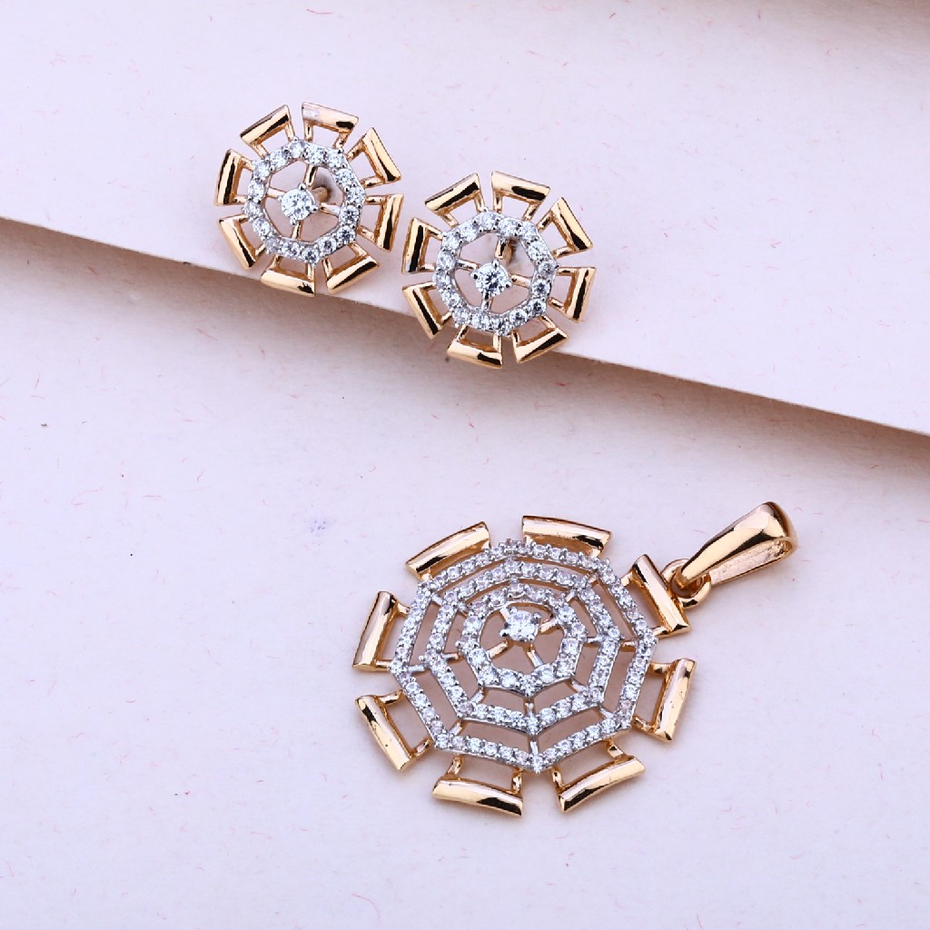 18CT Rose Gold Cz Designer Pendant Set RPS146