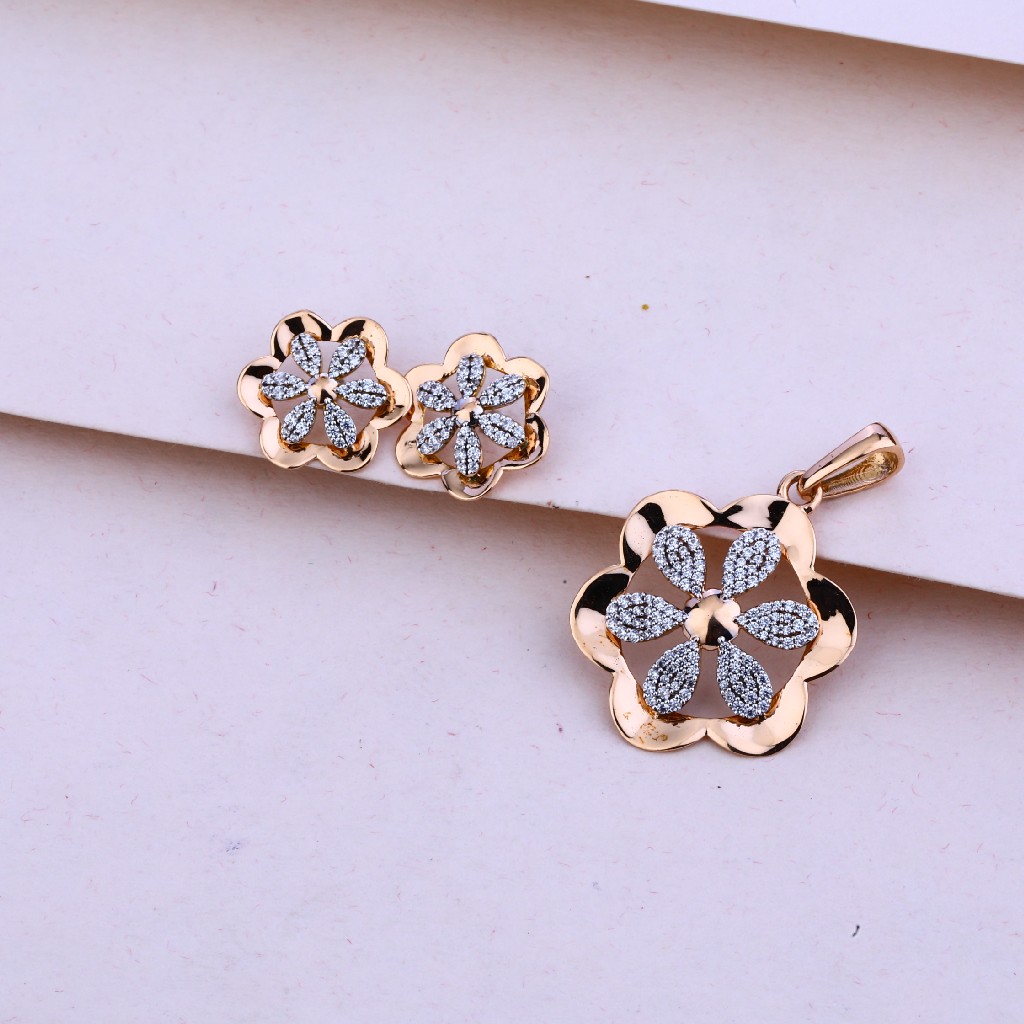 750 Rose Gold Cz Flower Shape Pendant Set RPS59