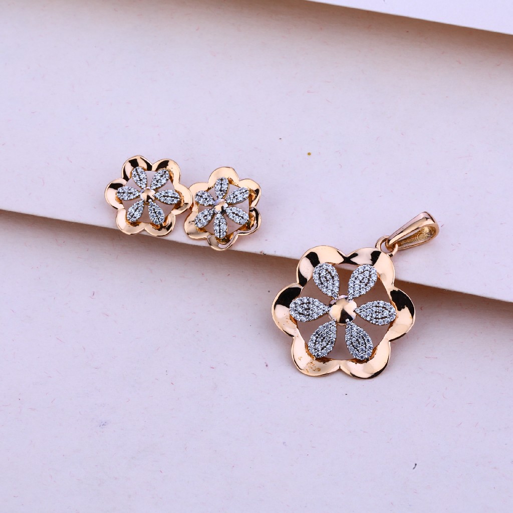 750 Rose Gold Cz Flower Shape Pendant Set RPS59