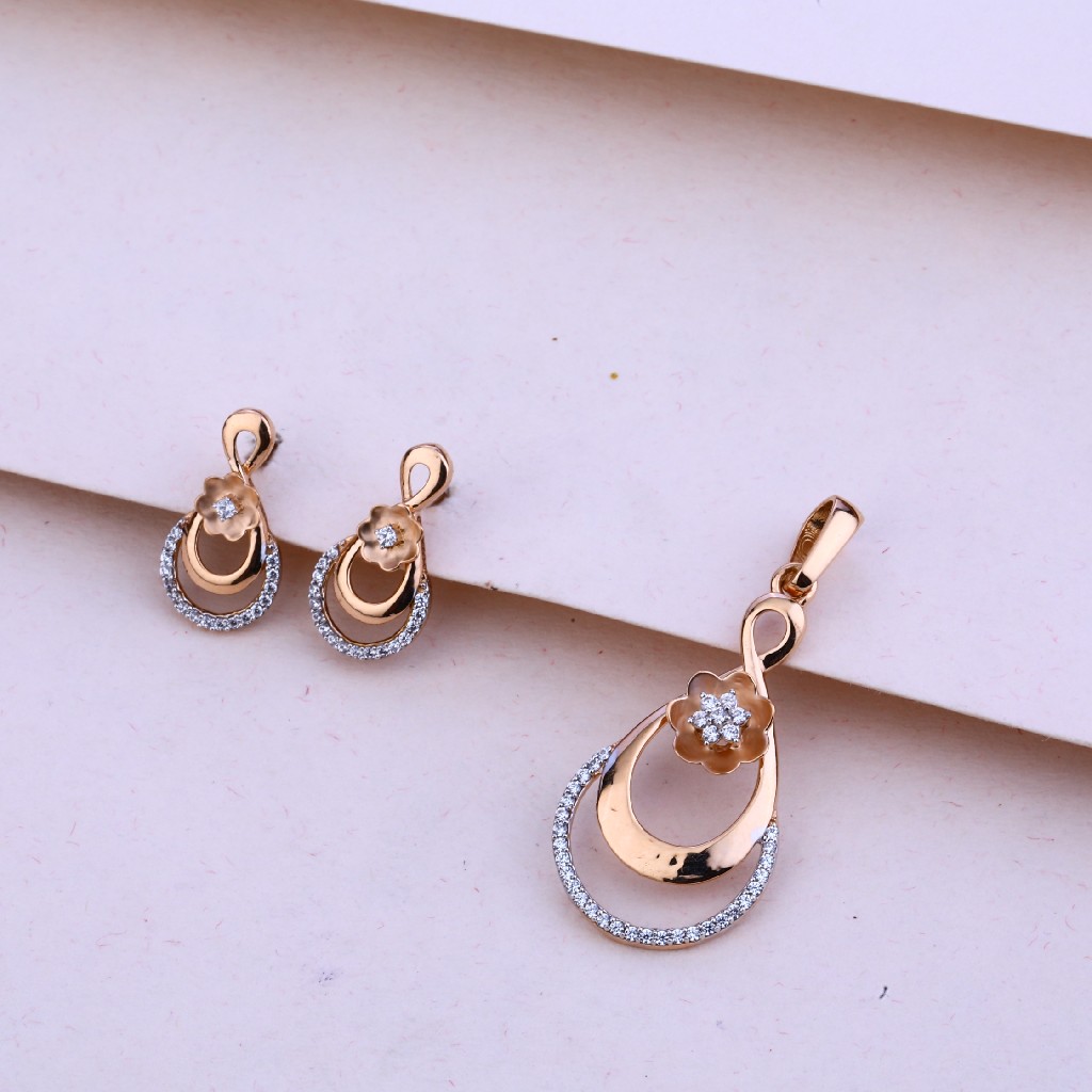 750 Rose Gold Cz Pendant Set RPS60