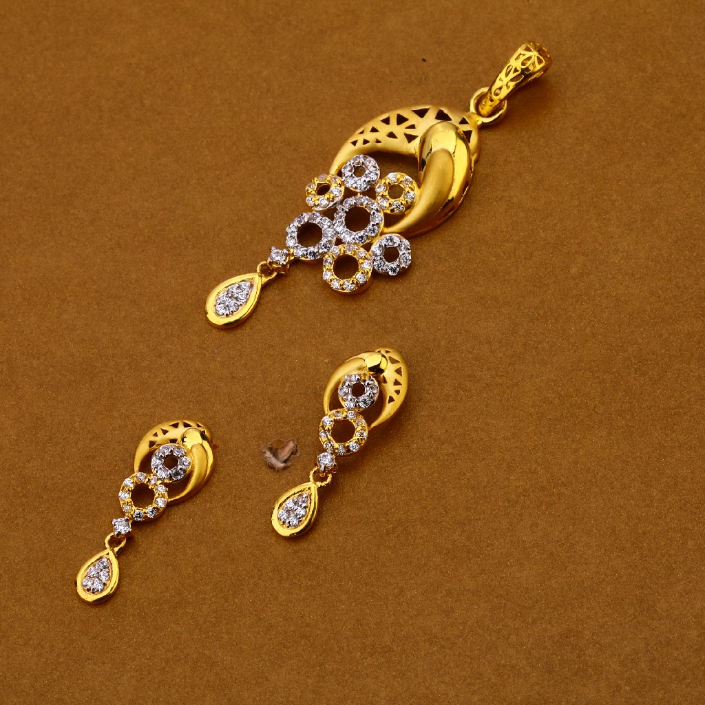 916 Gold Cz Classic Pendant Set FPS167