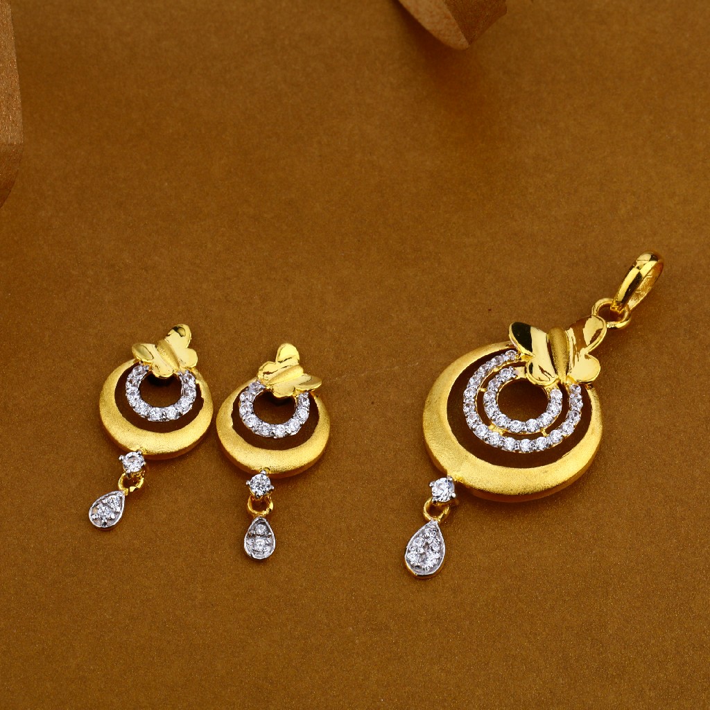 916 Gold Cz Designer Ladies Pendant Set FPS03p