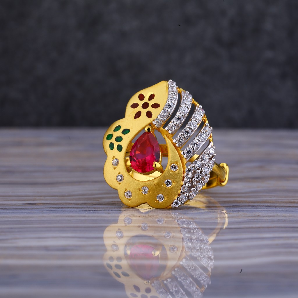22ct Gold Red Gemstone Cz Ring LLR121