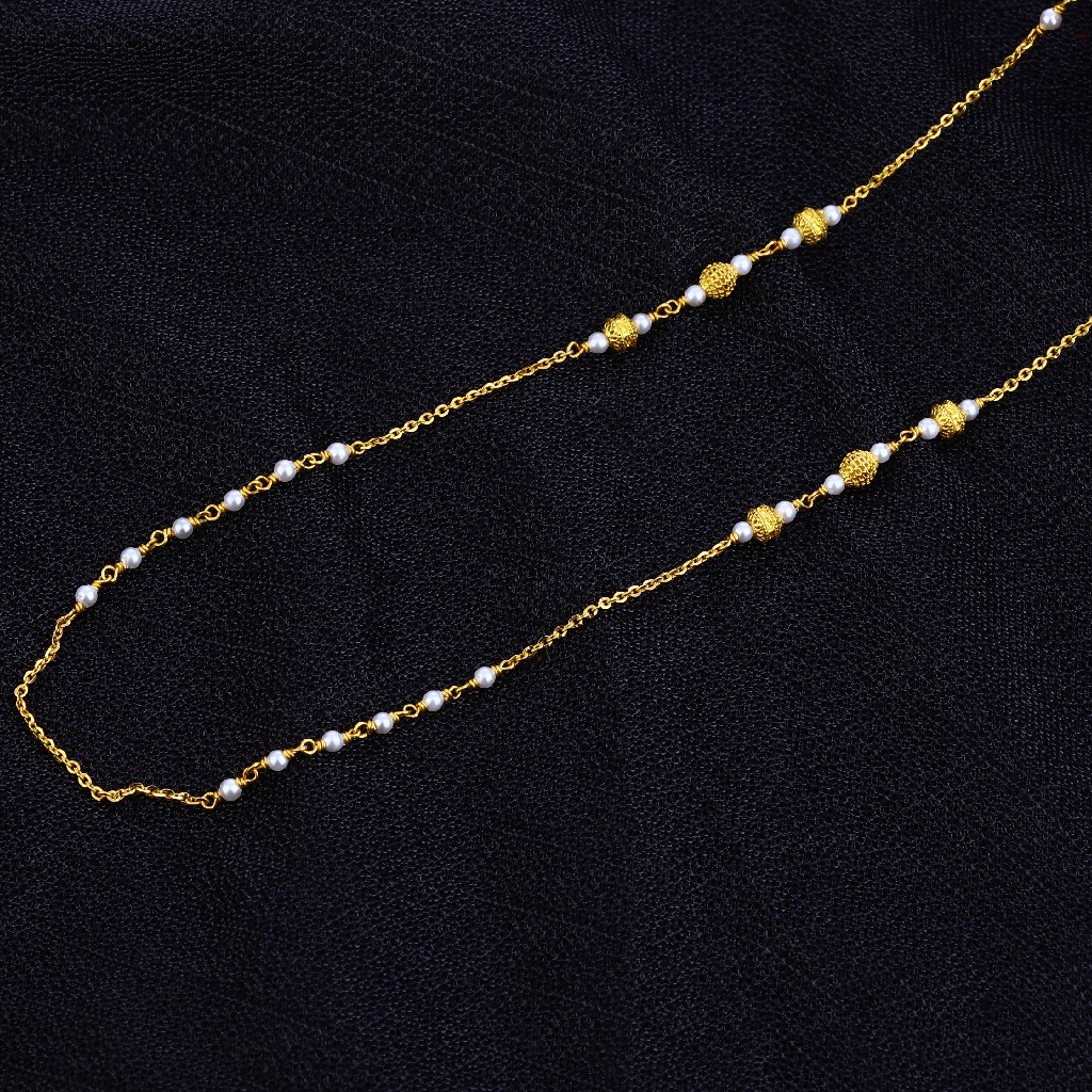 Ladies White Moti Single Line Fancy 22K Gold Mala-AC107