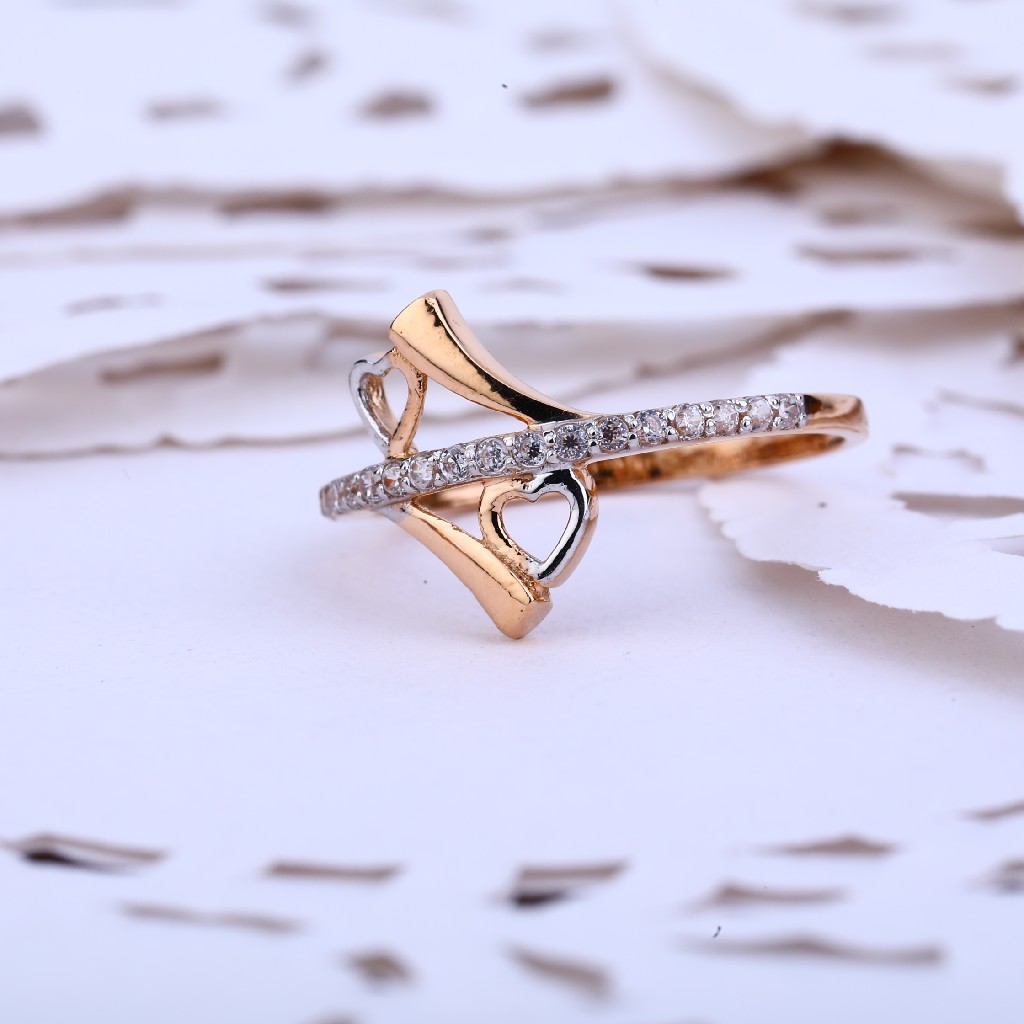 Ladies 18K Rose Gold Cz Ring-RLR411
