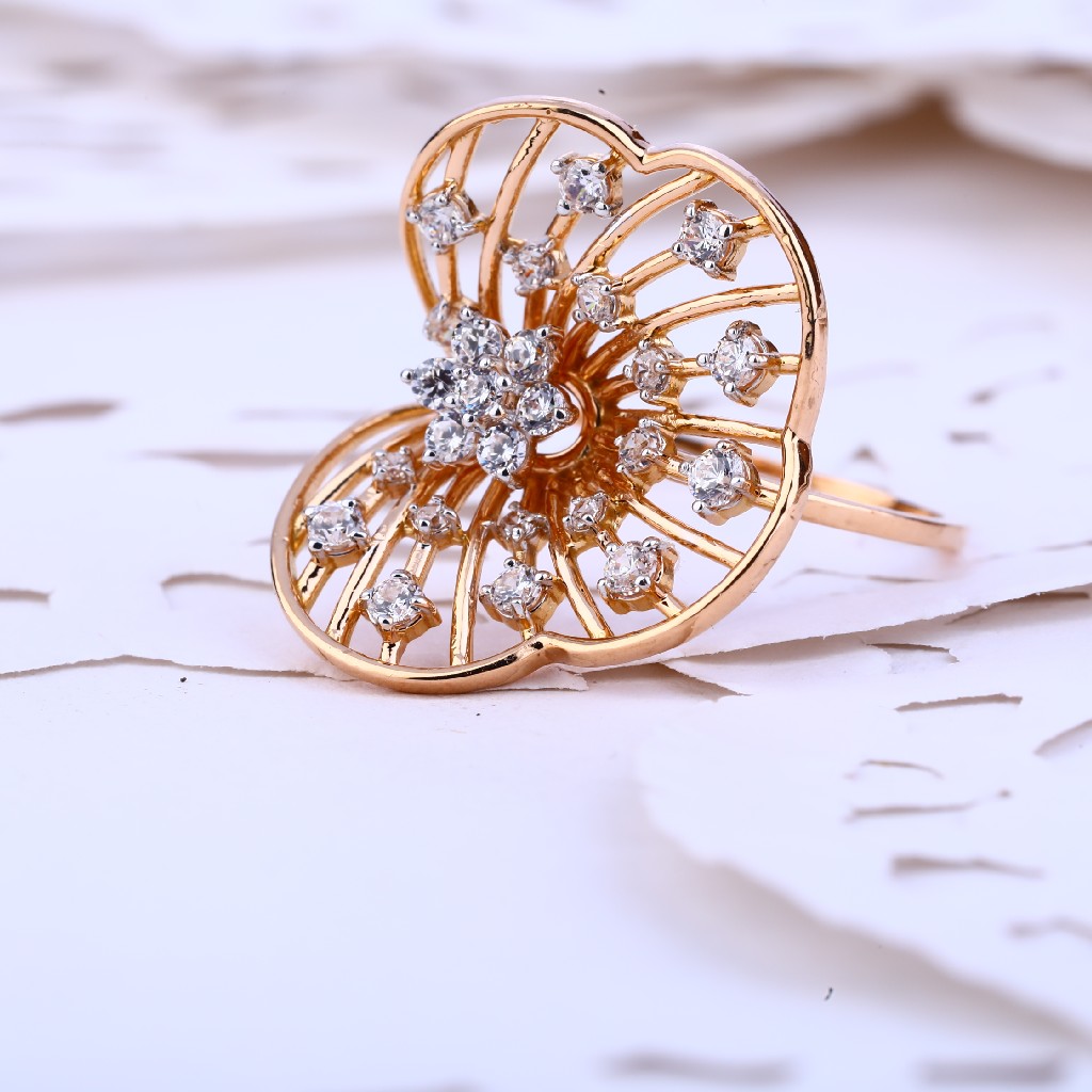 18K Rose Gold Cz Ladies Ring-RLR381