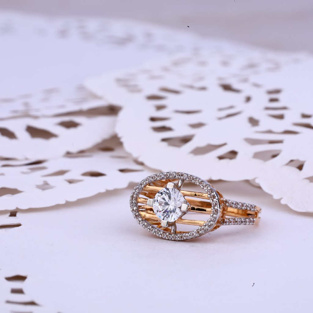Ladies Rose Gold Cz Solitaire Ring-RLR344
