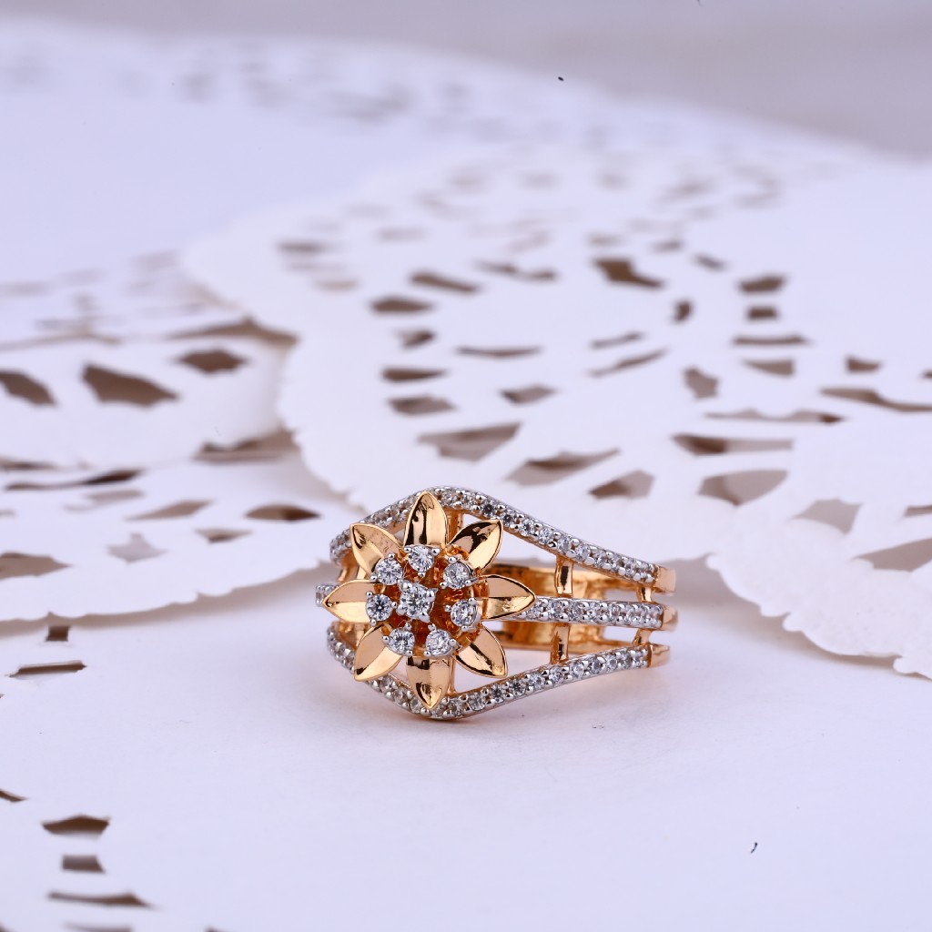 Ladies Rose Gold 18K Flower Design Ring-RLR340