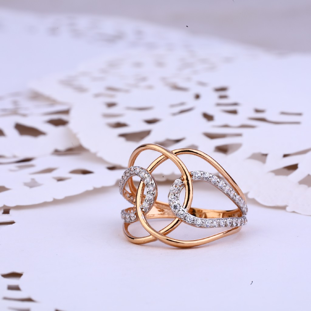 Ladies 18K Rose Gold Designer Cz Ring-RLR322