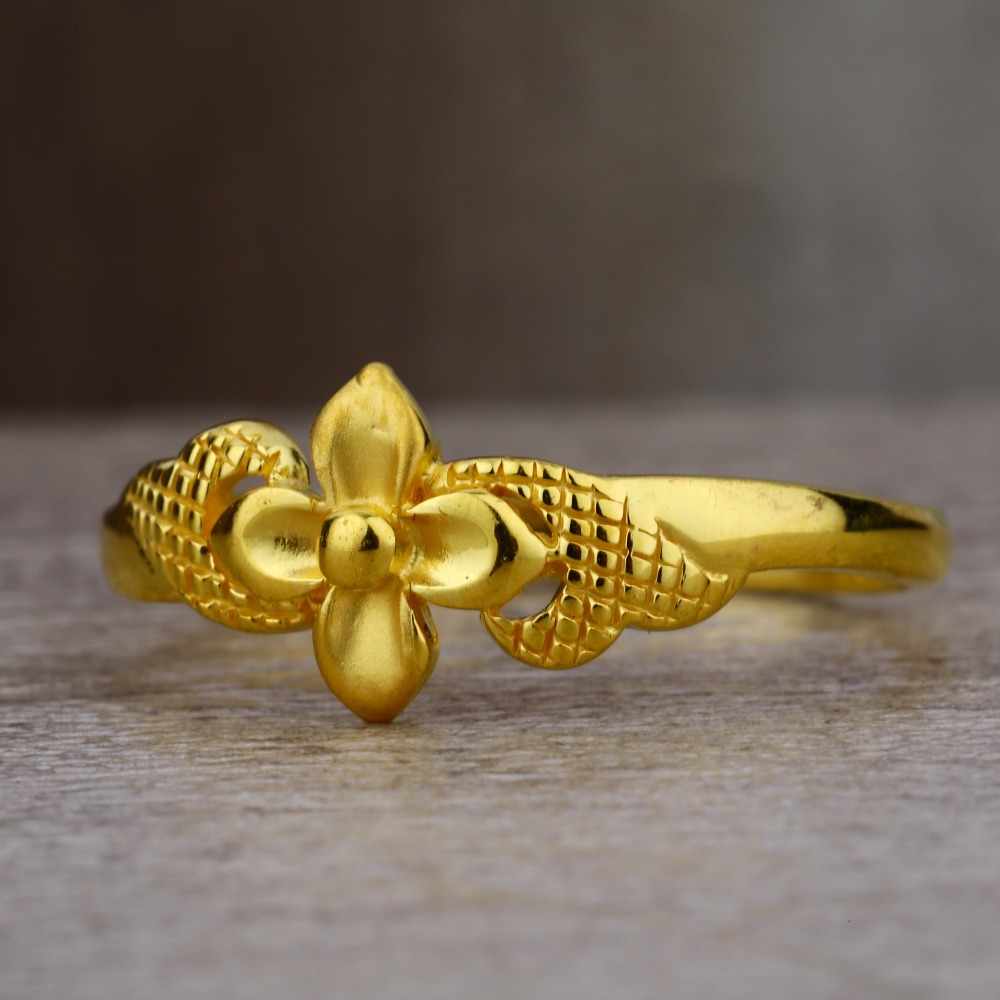 Ladies 22K Gold Flower Design Plain Ring -LPR34