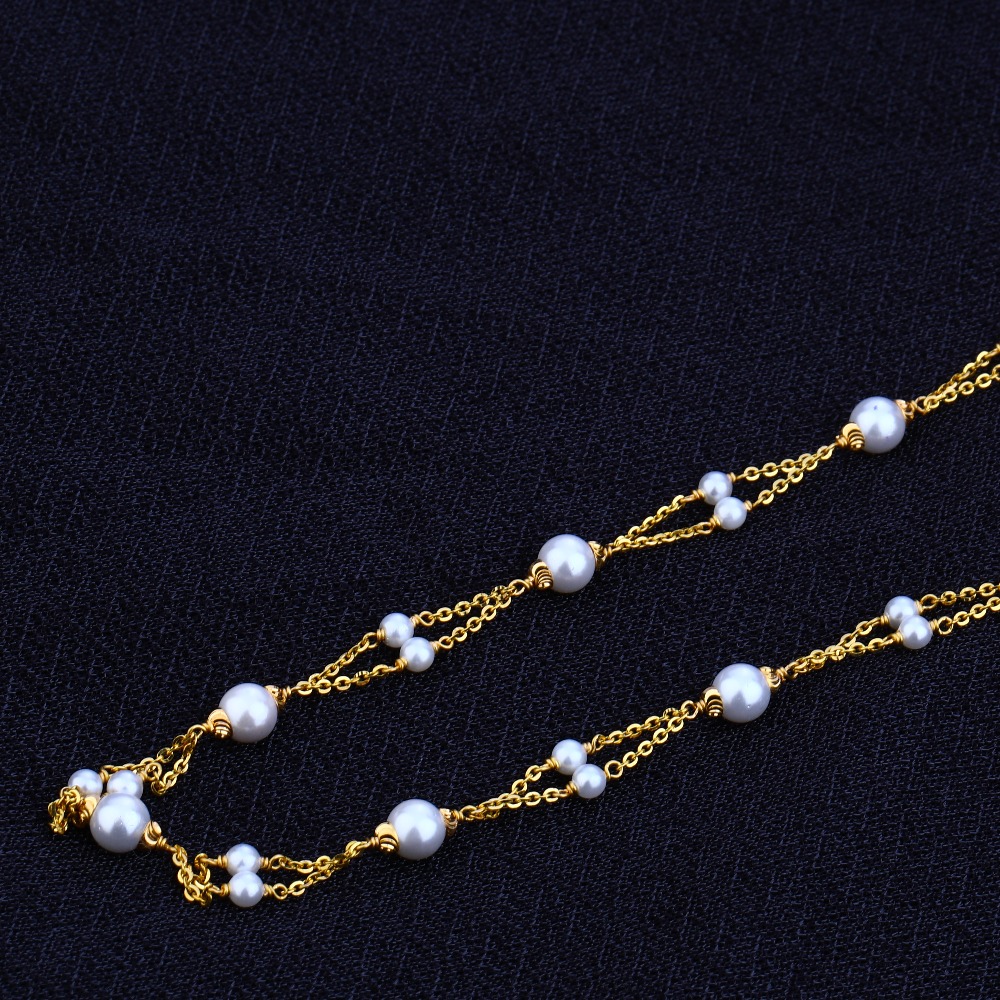 Ladies 22K Gold Fancy White Moti Mala -AC64