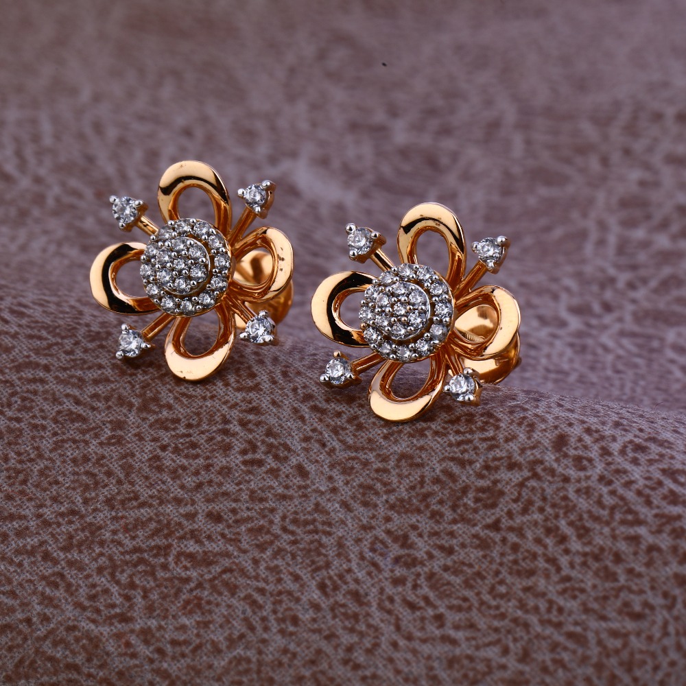 Ladies 18K Rose Gold Casting CZ Earring -RE83