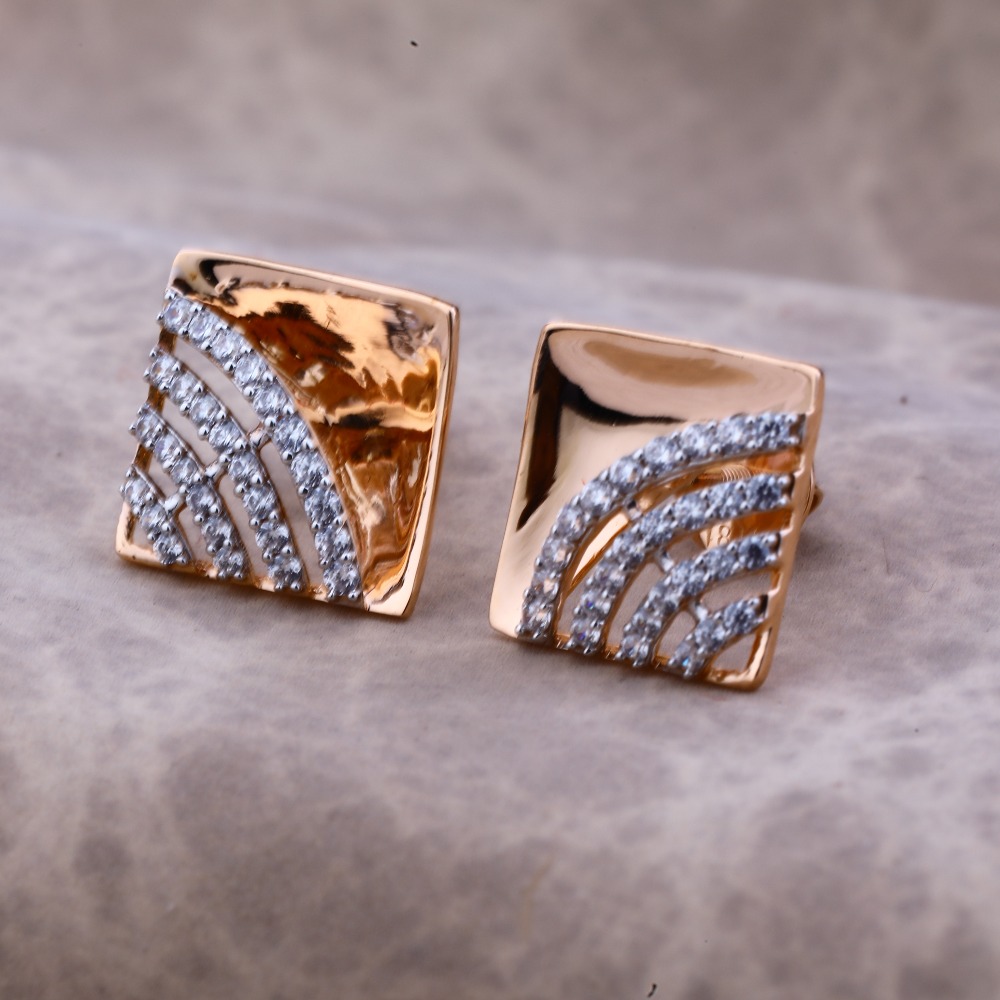Ladies 18K rose Gold Fancy CZ Earring -RE57