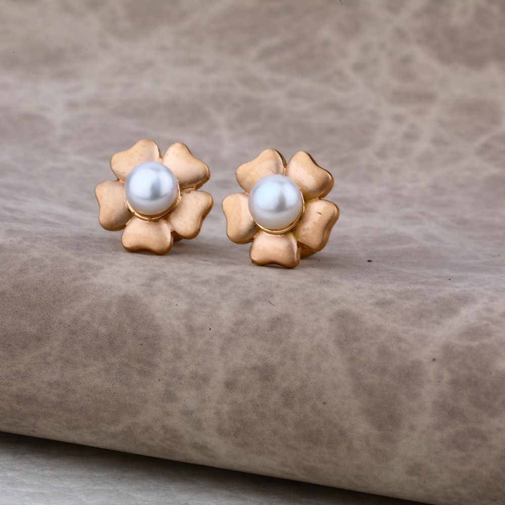 Flower Design Rose Gold 18K Moti Earring -RE37