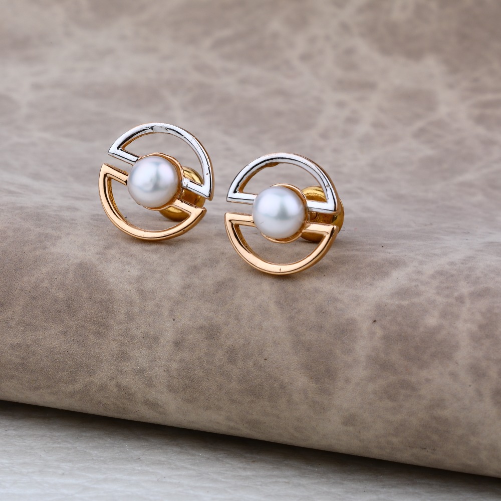 Ladies 18K Rose Gold Round CZ Earring -RE25