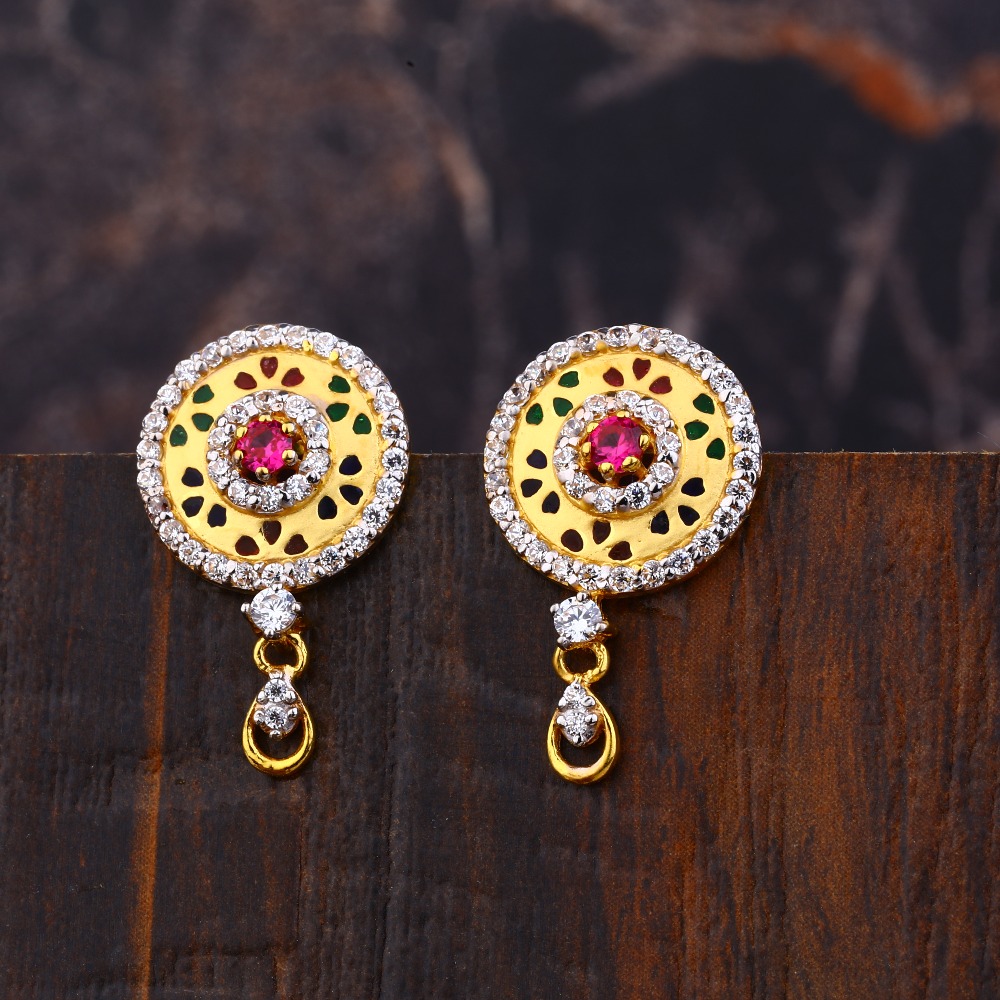 Ladies 916 Gold New Round Fancy Earring -LFE262