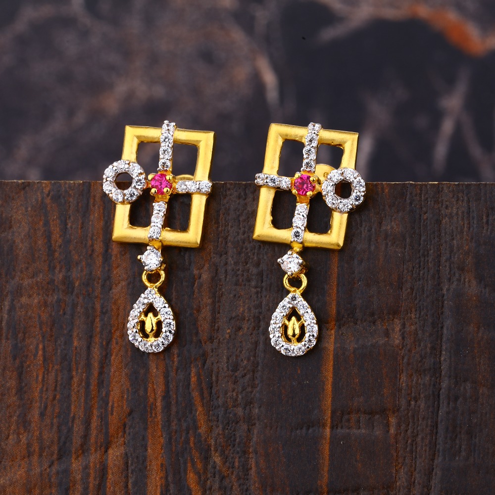 Ladies 916 Gold Fancy Long Earrings -LFE189