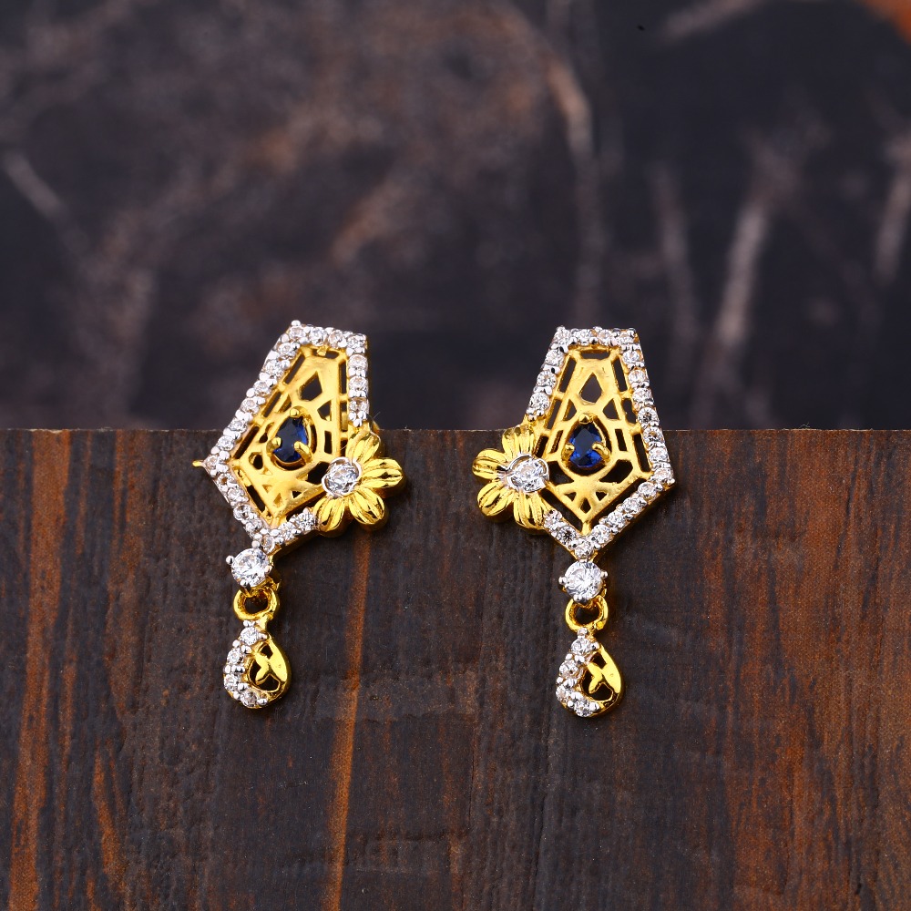 Ladies 22K Gold Diamond Earrings -LFE171