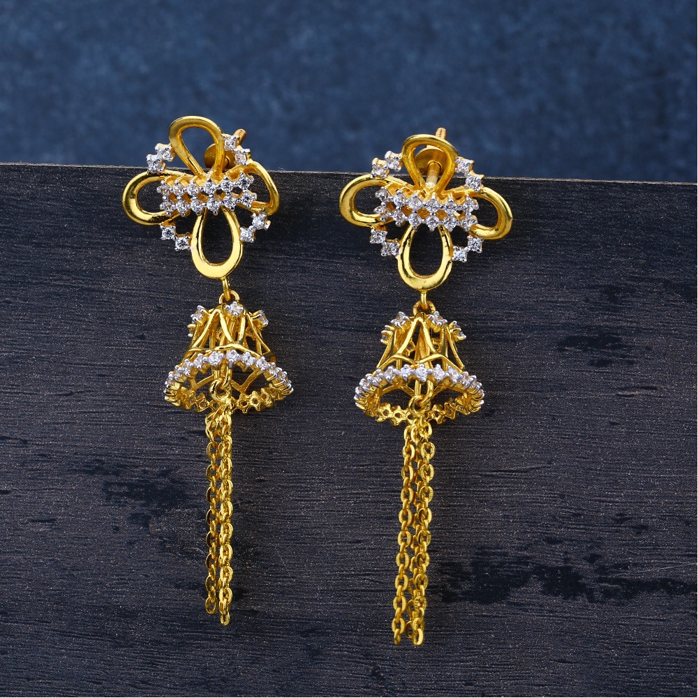 Ladies 916 Gold Latkan Fancy Jummar Earrings -LJE99