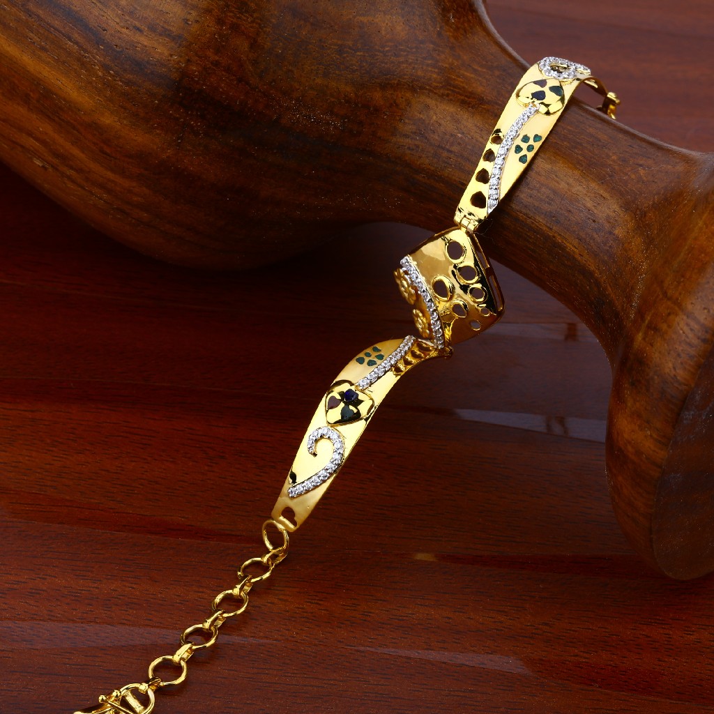 Gold Fancy Cz Ladies Kada Bracelet-LKB32