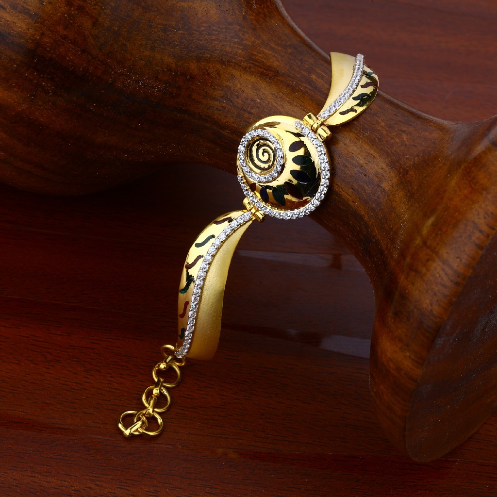 Ladies 18K Cz Gold Kada Bracelet-LKB30