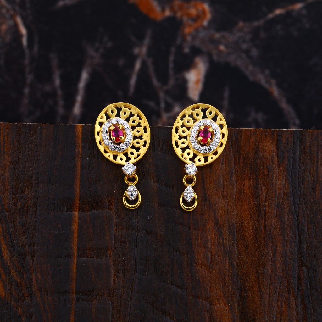 Ladies Gold 22K Cz Earrings-LFE120