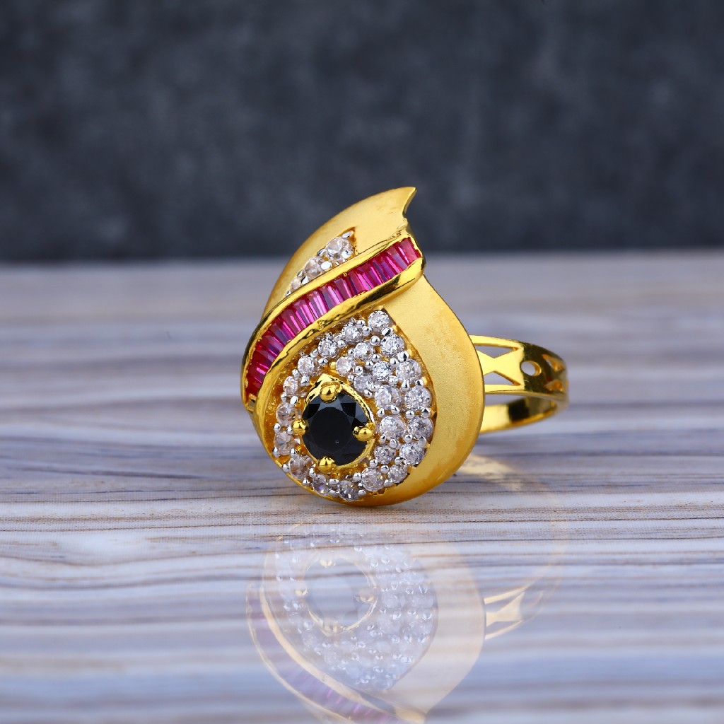 Ladies 22K Cz Gold Ring-LLR38